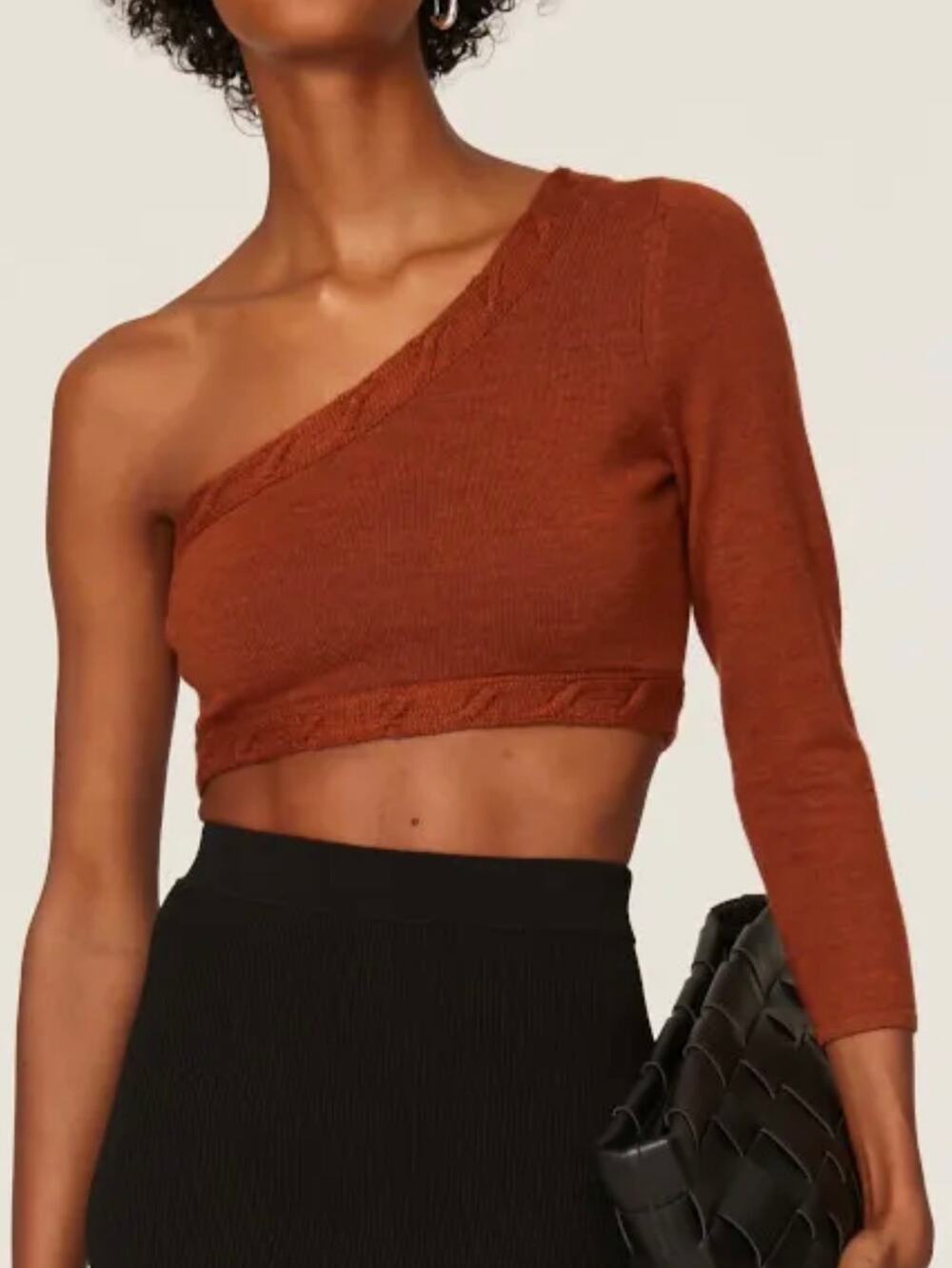 Victor Glemaud small 100% Wool One sleeve crop sweater rust brown